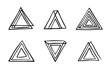 Minimalist Black Hand-Drawn Triangles on White Background with Varied Shapes and Sizes