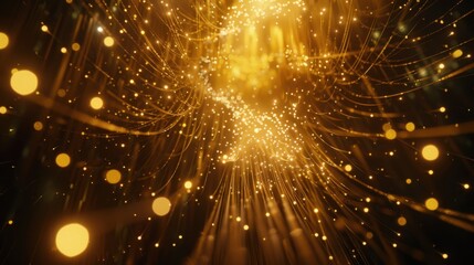 Fototapeta premium Golden Light Particles Flowing Through Dark Space