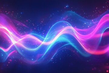 A vibrant display of neon waves, blending colors of blue, purple, and pink. The smooth, wavy lines