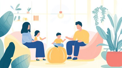 Obraz premium A family sharing parenting advice in a warm, supportive environment, fostering love and growth within the household