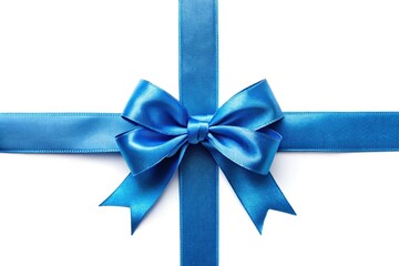 Medium shot of blue ribbons and bow on white background