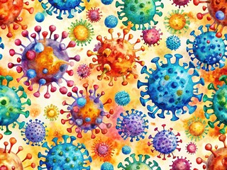 Seamless Watercolor COVID-19 Virus Structure Pattern for Fabric Prints and Posters