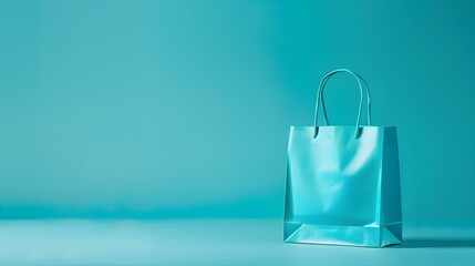 Blue Shopping Bag on a blue Background with Copy Space