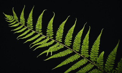 Close-up of a single fern branch isolated on black