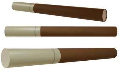 Cigarette in three variations. 3D render without background. High resolution graphic illustration.