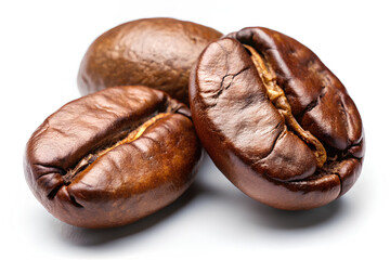 Close up - Roasted coffee beans isolated on white background, Clipping path