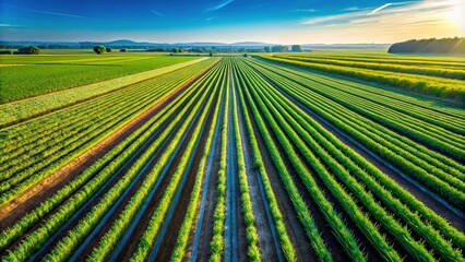 Stunning Garlic Plantation Rows in Organic Horticulture - Architectural Photography of Nature's Bounty