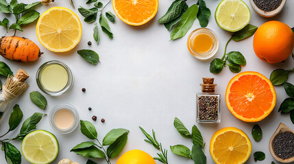 Fresh Ingredients on a Light Background with Herbs