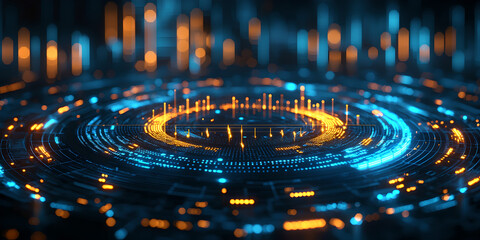 Futuristic Data Visualization with Blue and Orange Lights