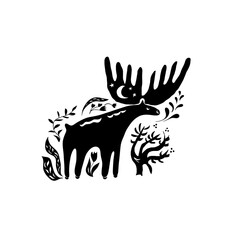 moose, animal, picture, decor, embroidery, design, for children, nature, black on white,