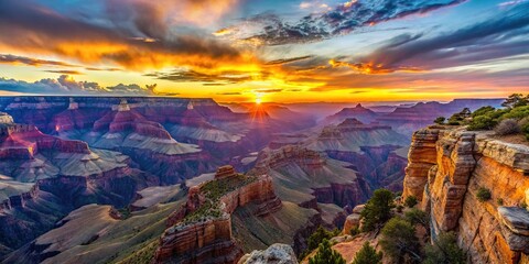 Medium shot of Grand Canyon sunset at Mather Point Overlook, Arizona