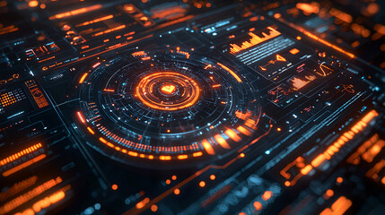 Futuristic Digital Interface with Orange Highlights