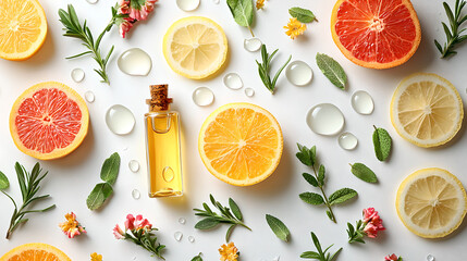 Citrus and Herbal Ingredients on a White Background