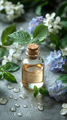 Fresh Herbal Essence with Flowers and Leaves