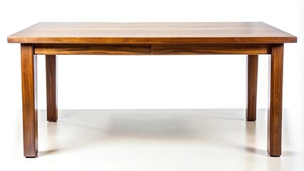 Medium shot of modern brown wooden table isolated on white background