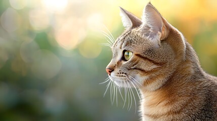 Detailed side profile of a shorthair cat highlighting the sleek texture of its fur and versatile digital binary complementary color scheme leaving room for text or designs in the background