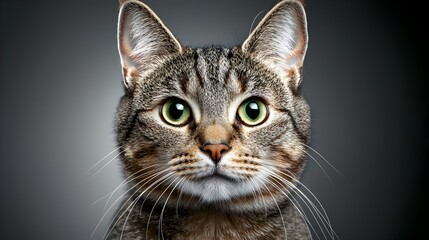 Obraz premium Detailed up close portrait of a shorthair cat with soft complementary lighting that highlights the animal s elegant features and fur texture