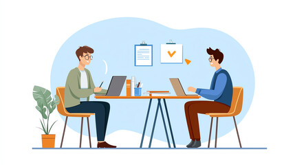 Two professionals collaborating indoors