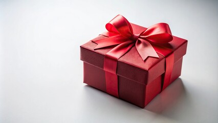 Fototapeta premium Medium shot of red gift box with ribbon on blank background