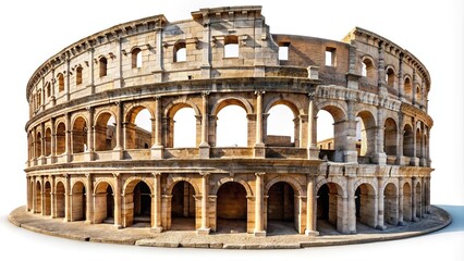 Naklejka premium Medium shot of Roman amphitheatre ruins on white background