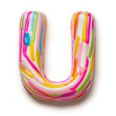 A colorful, sprinkles-covered letter "U" resembling a donut, designed for playful branding.