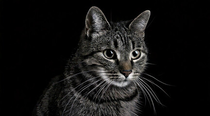 Obraz premium An elegant black and white shot of cat in a dark setting 