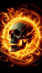 Fire on skull phone wallpaper