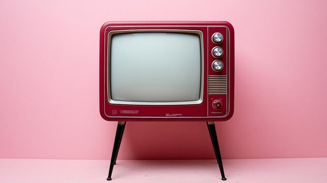 Retro red television set on pink background, showcasing vintage design and style, perfect for nostalgic themes and graphical use.
