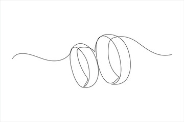 Continuous one line art drawing of pair of wedding rings in outline vector illustration
