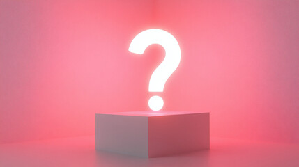 3d question mark with neon white lighting on red background warm atmosphere horizontal composition panorama scene faq presentation ask help audience time