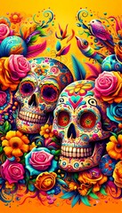 Fototapeta premium Fire on skull phone wallpaper