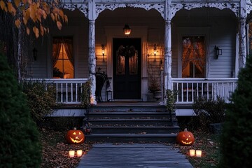 front porch halloween decor after dark with generative ai