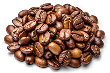 Obraz premium Pile Roasted coffee beans isolated on white background, Clipping path
