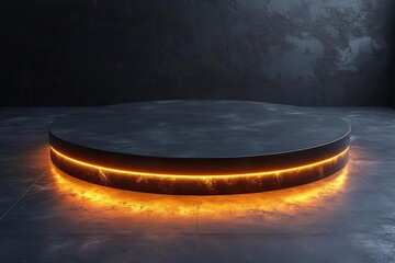 Obraz premium top view of a sleek black podium ideal for showcasing luxury products with subtle lighting enhancing its elegant round shape creating a stage for beauty and perfume