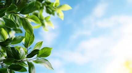 Obraz premium Lush Greenery Frame Bright Blue Sky with Clean Spacious Design Ideal for Environmental Messaging and Natural Beauty Branding