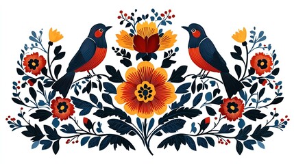 Fototapeta premium Traditional Polish paper cut folk art with symmetrical floral and bird designs, paper cut folk art, traditional Polish decor