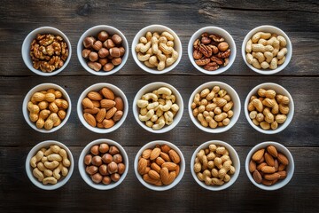 A collection of various nuts including peanuts, almonds, cashews, walnuts, and hazelnuts