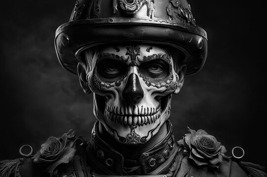 Photographs that fuse the elegance of the catrinas with the soldier's costume. Each image captures the mystery and beauty of Day of the Dead, combining art, tradition and adventure in a vibrant tribut