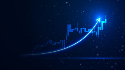 Successful financial boost and up arrow. Rising stock market economy illustration. Futuristic business growth bar chart
