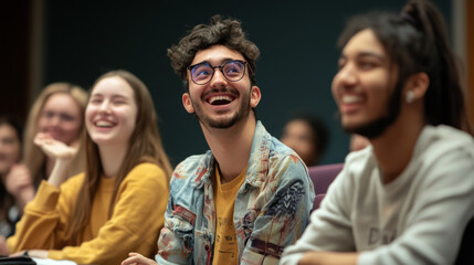 Fototapeta premium Engaging Classroom Moments: Students Sharing Joy and Laughter During an Inspiring Learning Experience