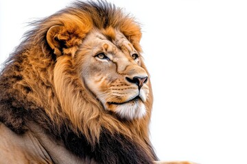 Obraz premium A lion is laying down on a white background 