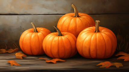 Festive Autumn Pumpkins Arranged Over a Wooden Background for Thanksgiving Day