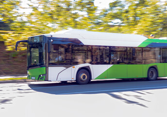 Public transport green white bus, electric e-bus