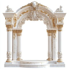 Naklejka premium Ornate architectural arch with intricate carvings and golden accents.