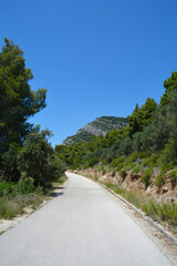 Asphalt road from Zuljana to Trstenik on the Peljesac peninsula in Croatia