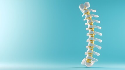 Fototapeta premium Sleek Human Spine Anatomy Model Mockup in Minimalist Monochrome Color Scheme on Soft Blue Studio Background with Ample Copy Space