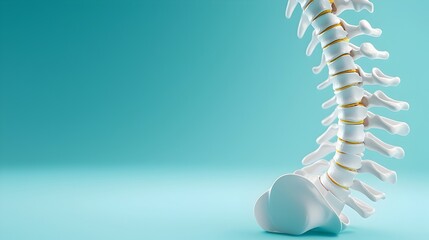 Fototapeta premium Clean and Minimalist Human Spine Model Mockup Displayed on a Soft Blue Background with Ample Copy Space Highlighting a Medical Design Concept with a Robotic Tone and Monochromatic Color Scheme