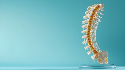 Fototapeta premium Anatomical Spine Model Mockup Displayed on a Blue Background Ideal for Medical and Educational Purposes Showcases Human Anatomy in a Clear