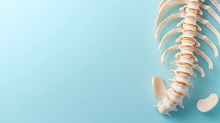Obraz premium Detailed 3D Mockup of the Human Spine on a Light Blue Background with Ample Copy Space Showcasing Medical Education and Technology Concepts in a Complementary Color Scheme