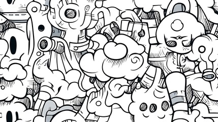 A detailed steampunk-themed pattern, depicting gears, steam engines, brass pipes, pocket watches, and airships amidst swirling steam clouds and ornate mechanical details. Light,